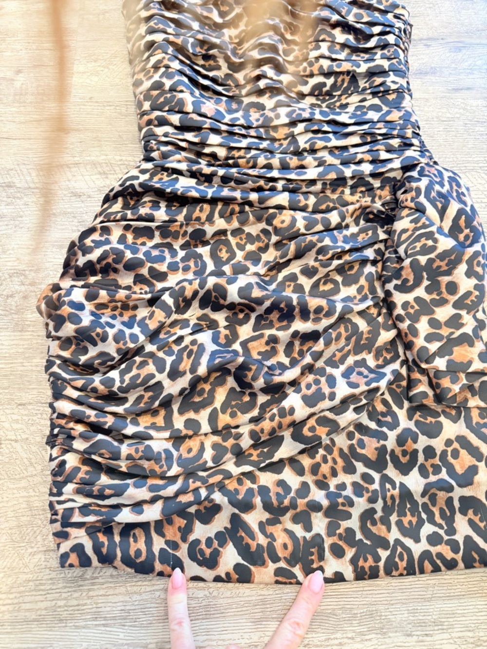 Ronny Kobo Collection Strapless Leopard Ruched Mini Dress - Brown/Black/CreamEUC - Picture 7 of 7